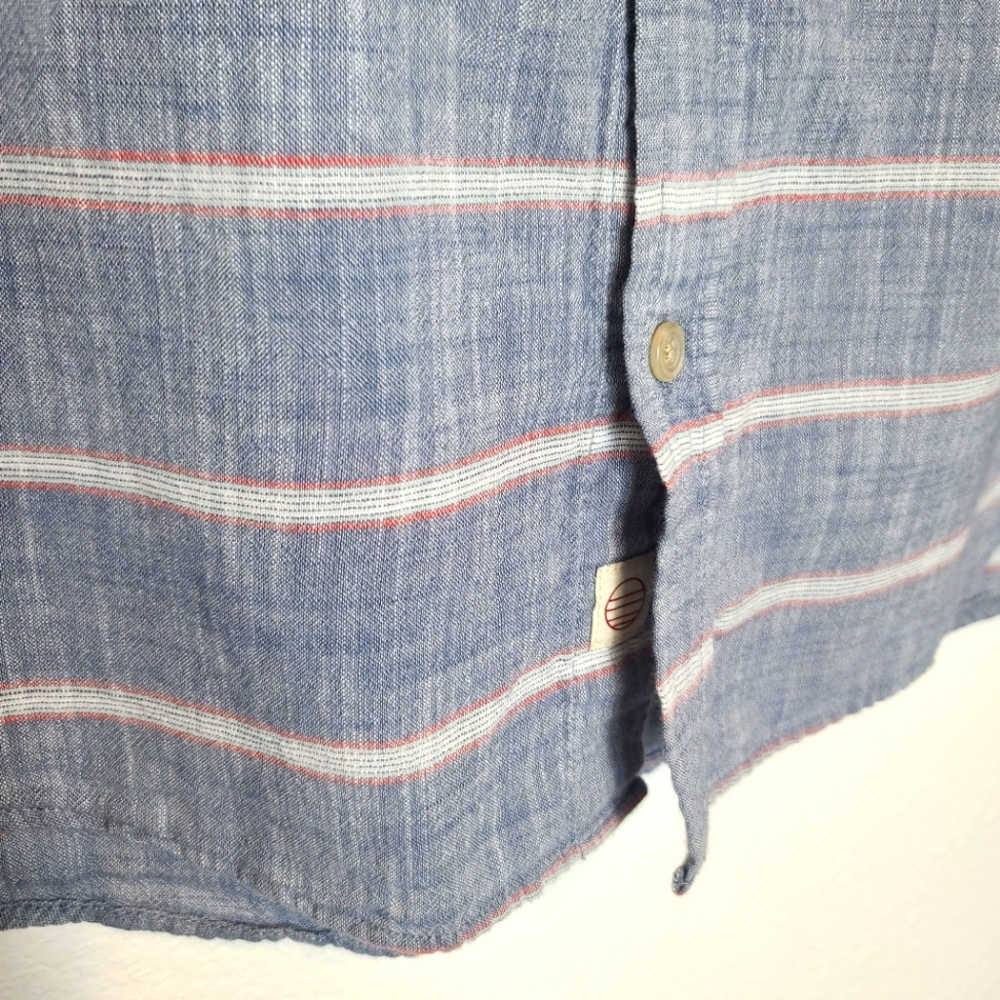 Marine Layer Grove Stripes Cotton 100% Button Down Shirt Indigo Blue - Picture 9 of 11